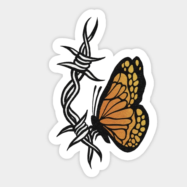 BARBED WIRE MONARCH BUTTERFLY Sticker by DXTROSE